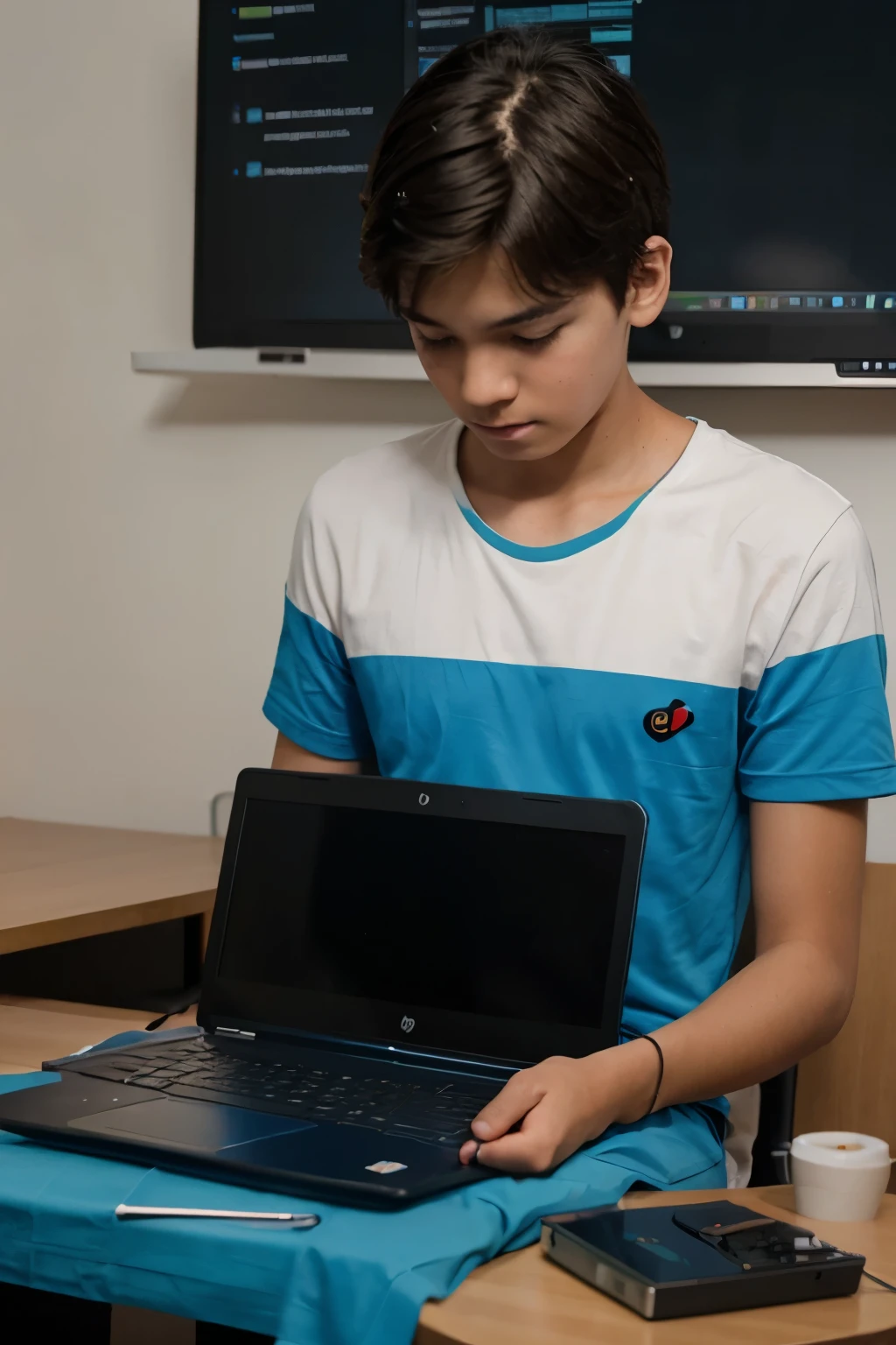 A 18 years boy coding with hp laptop