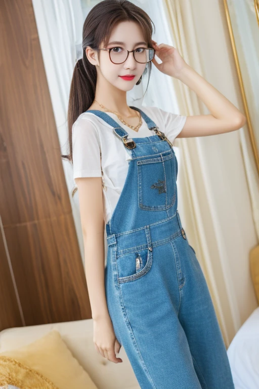 highest quality、masterpiece、High sensitivity、High resolution、 body shape、skinny、Glasses、Overalls