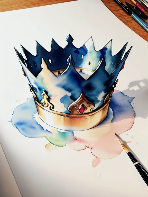 ate, bottom-up view of the crowns, Watercolor, sketch, ink drawing, ultra-detailed, 3d