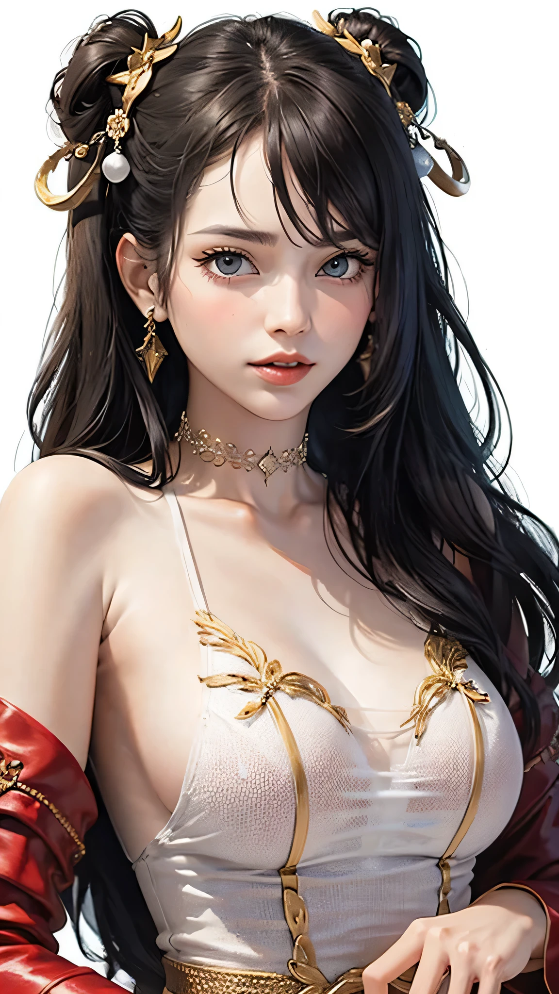Goddess beautiful Long Hair beautiful gorgeous whole body Face forward Beautiful hair ornaments Red dress
