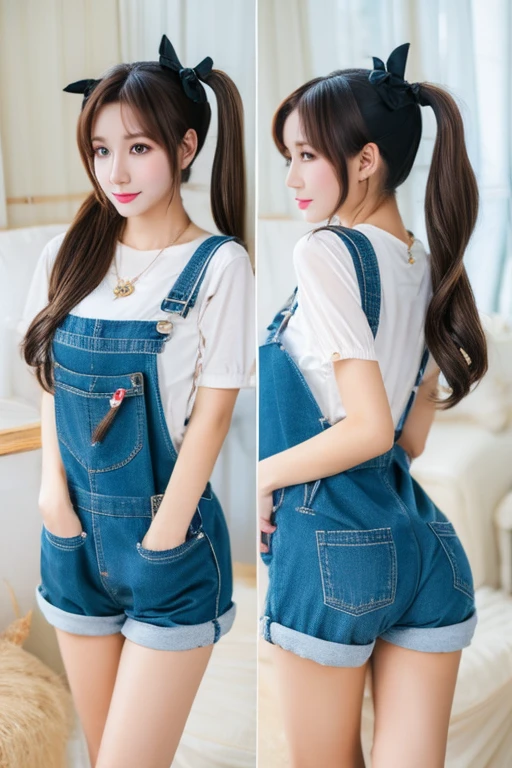 highest quality、masterpiece、High sensitivity、High resolution、Super skinny、、Twin tails、Overalls、Thin thighs、