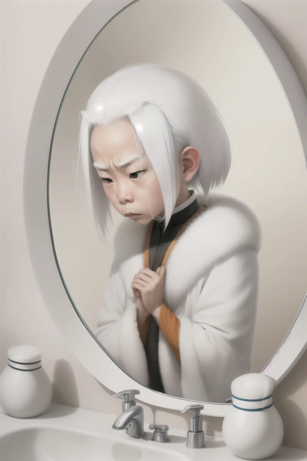 Gaotang，Mirror，White hair，sad