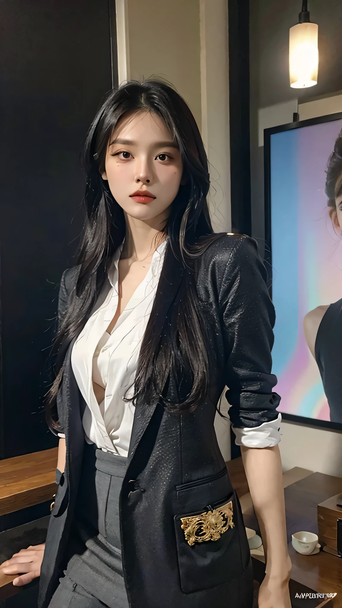 realistic photo, Asian ,1 girl , solo , black blazers , black short skirt ,(sleeping) , (???????,  opened up skirt), sleeping, realistic skin, exhausted girl ,sweaty , pleasure , big breast, thigh, office background,