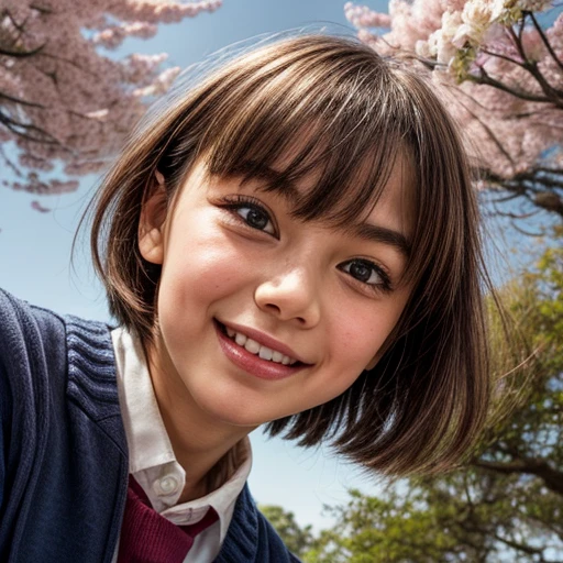 Best_Quality, HDR, masterpiece, Hi-Res, (realistic and photorealistic with touch of rawness:1.37), (group photo:1.6), ((SchoolGirls Surrounding the camera in Upward composition)), Panoramic, (Filled with many Faces), (NOGIZAKA face variations:1.4), { Looking down at the camera | (Kissing face to face) }, (((close:1.2, Face closeup from below:1.4))), (((Sky background)) with CherryBlossoms) . BREAK  Extremely Detailed KAWAII face variations, captivating gaze, elaborate detailed Eyes with (sparkling highlights:1.32), long eyelashes、Glossy RED Lips with beautiful details, Coquettish tongue, Rosy cheeks, Glistening ivory skin . { (Dynamic joyful expressions) | (:D) | (Kissing) }, Childish, SchoolUniform, Every girls have different hair colors and styles, { Slipped back hair | Bangs | Hime cut  | OKAPPA | White Silver hair | Blonde hair | Dark hair }