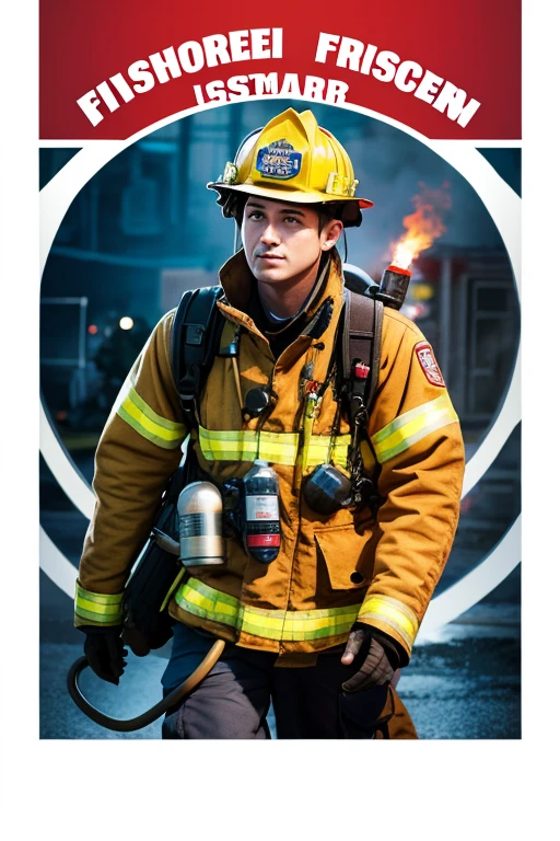 light skin firefighter wearing glasses with background on fire