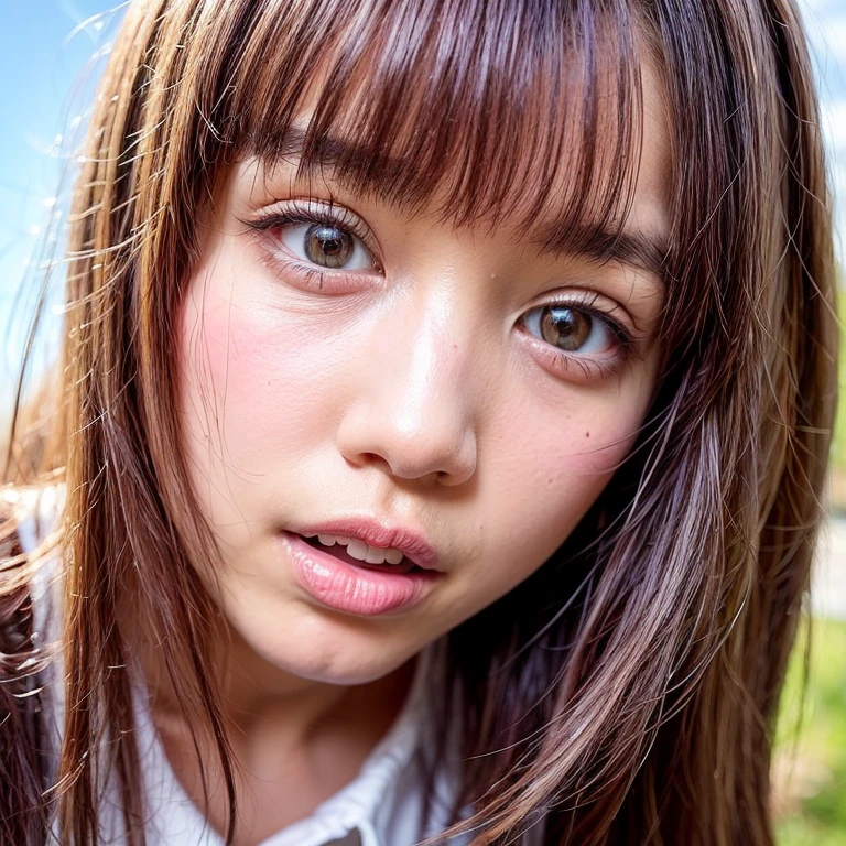Best_Quality, HDR, masterpiece, Hi-Res, (realistic and photorealistic with touch of rawness:1.37), (group photo:1.6), ((SchoolGirls Surrounding the camera in Upward composition)), Panoramic, (Full of many Faces), (NOGIZAKA face variations:1.4), { Looking down at the camera | (Kissing face to face) }, (((close:1.2, Face closeup from below:1.4))), (((Sky background)) with CherryBlossoms) . BREAK Extremely Detailed KAWAII face variations, captivating gaze, elaborate detailed Eyes with (sparkling highlights:1.32), long eyelashes、Glossy RED Lips with beautiful details, Coquettish tongue, Rosy cheeks, Glistening ivory skin . { (Dynamic joyful expressions) | (:D) | (Kissing) }, Childish, SchoolUniform, Every girls has different hair color and style, { Slipped back hair | Bangs | Hime cut | OKAPPA | White Silver hair | Blonde hair | Dark hair }
