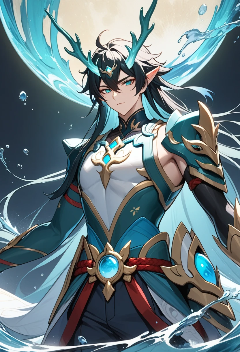 （DAN Heng - Imbibitor Lunae) , masterpiece, abstact Chinese water dragon，man，feature，Honkai Star Rail，water Elemental, upper body, alternate mecha armor