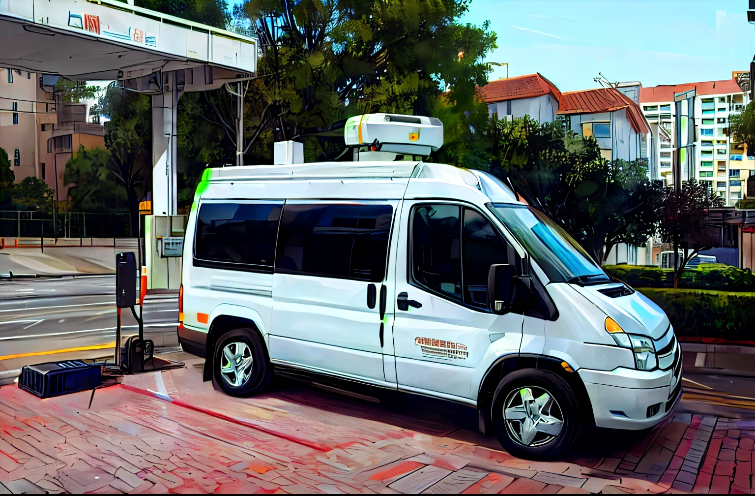 A van with a radar antenna on top