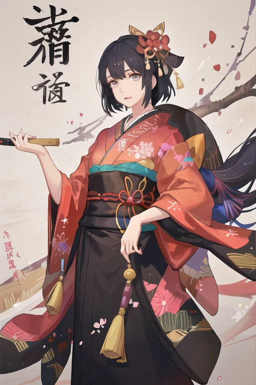 Man, anime, manga, young, shortcut black hair, kimono, katana, armber eyes, perfect face