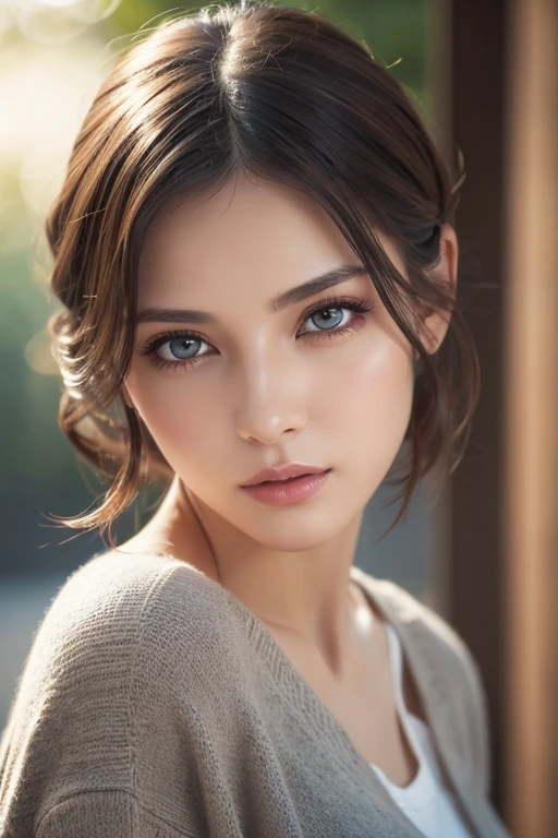 a sensual woman in everyday casual clothing, beautiful detailed eyes, beautiful detailed lips, extremely detailed face and skin, long eyelashes, natural lighting, warm color tones, delicate facial features, feminine physique, soft subtle shadows, photorealistic, highly detailed, 8k, cinematic lighting, elegant, charming, alluring