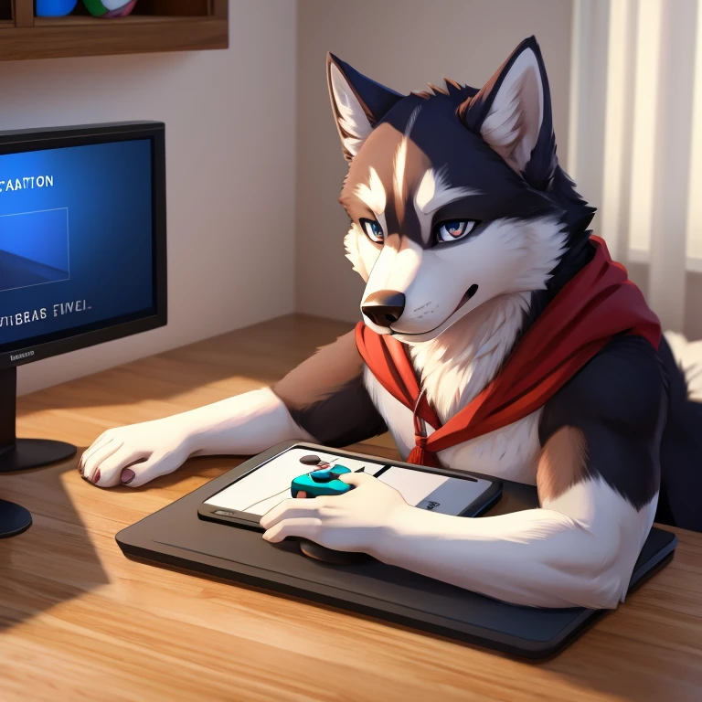 Husky playing games on desktop