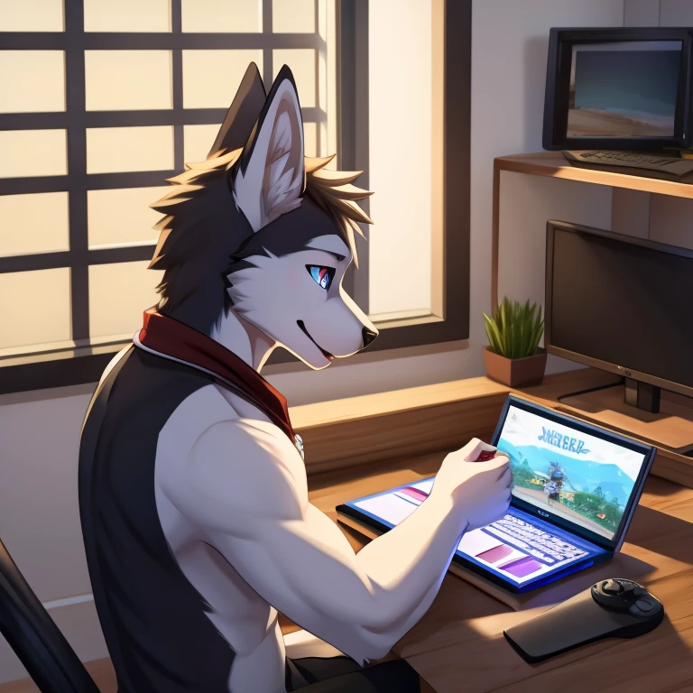Husky playing games on desktop