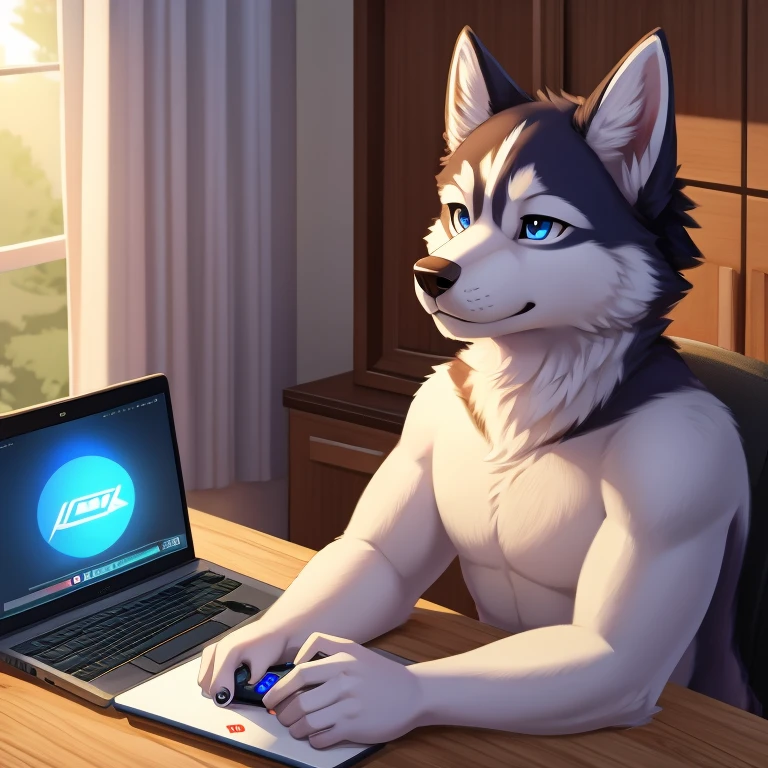 Husky playing games on desktop