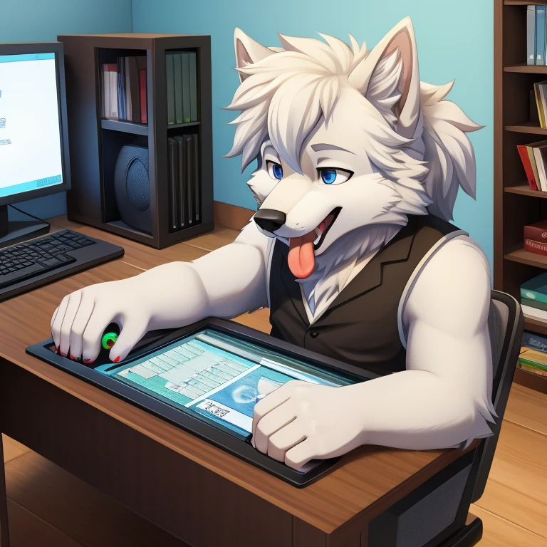 Husky playing games on desktop，，Tongue like Einstein&#39;s tongue，Funny