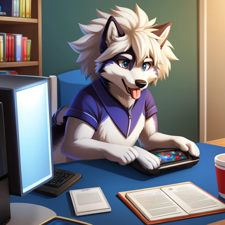 Husky playing games on desktop,,Tongue like Einstein's tongue,Funny