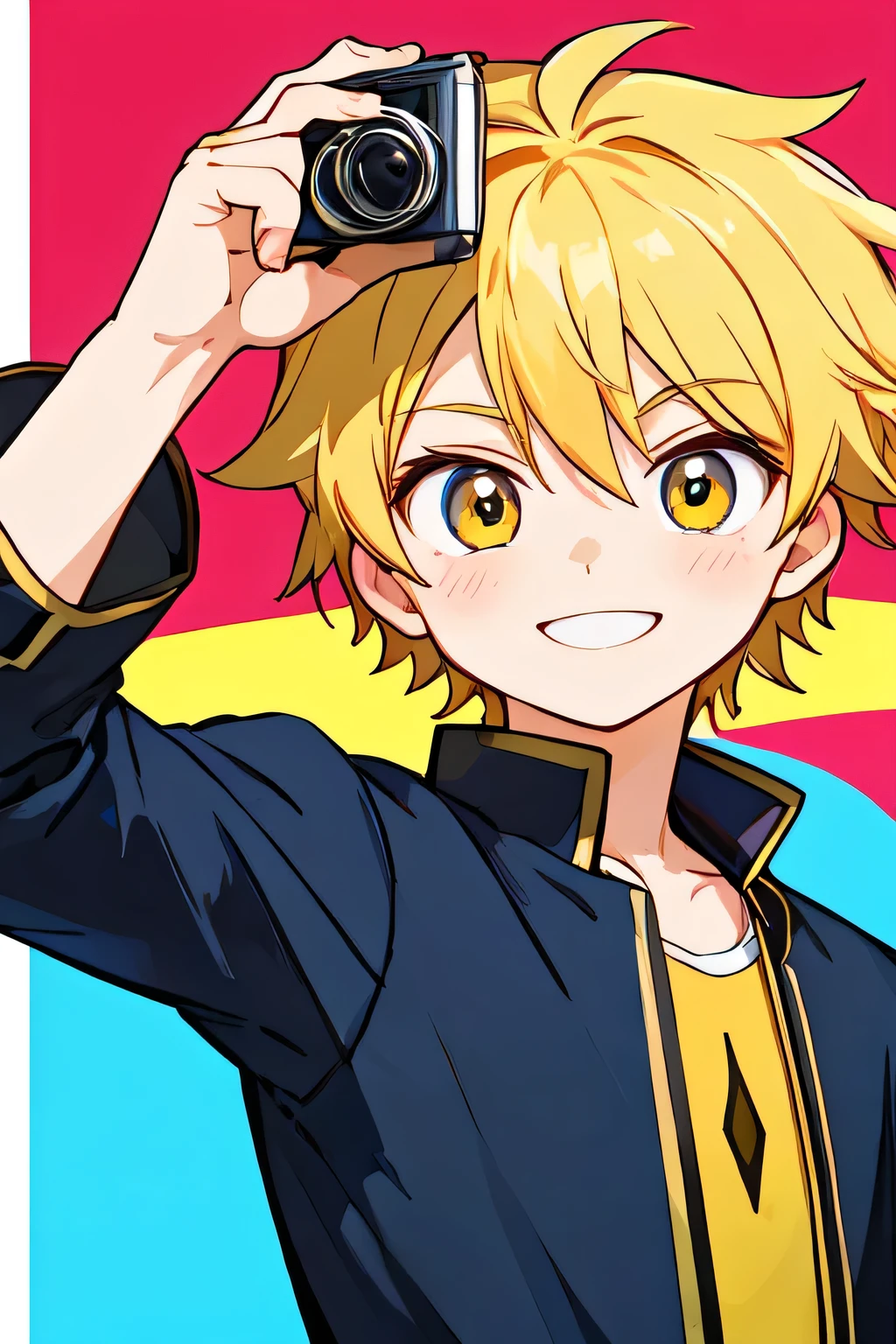 Masterpiece ,best quality, Young man Sota,cute,Smile for the camera,cartoon anime,golden hair,half body
