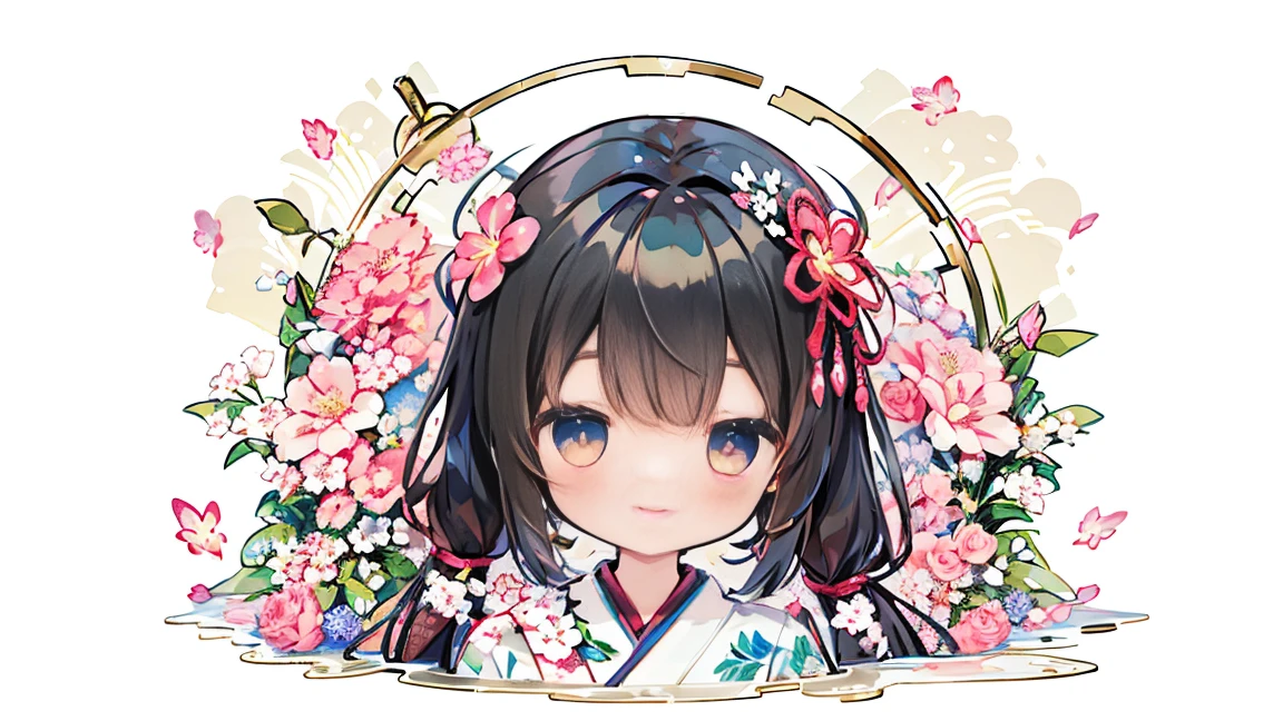 Transparent watercolor,Beautiful arrangements and motifs、Originality、Depth of written boundary , Fantasy、AI、Fresh flowers、A girl combined with Fresh flowers、Japanese style background、calligraphy background painting、Lily flower motif、Komono、High resolution、［broken eye］［Collapse a drawing］［Broken appearance］(smile)