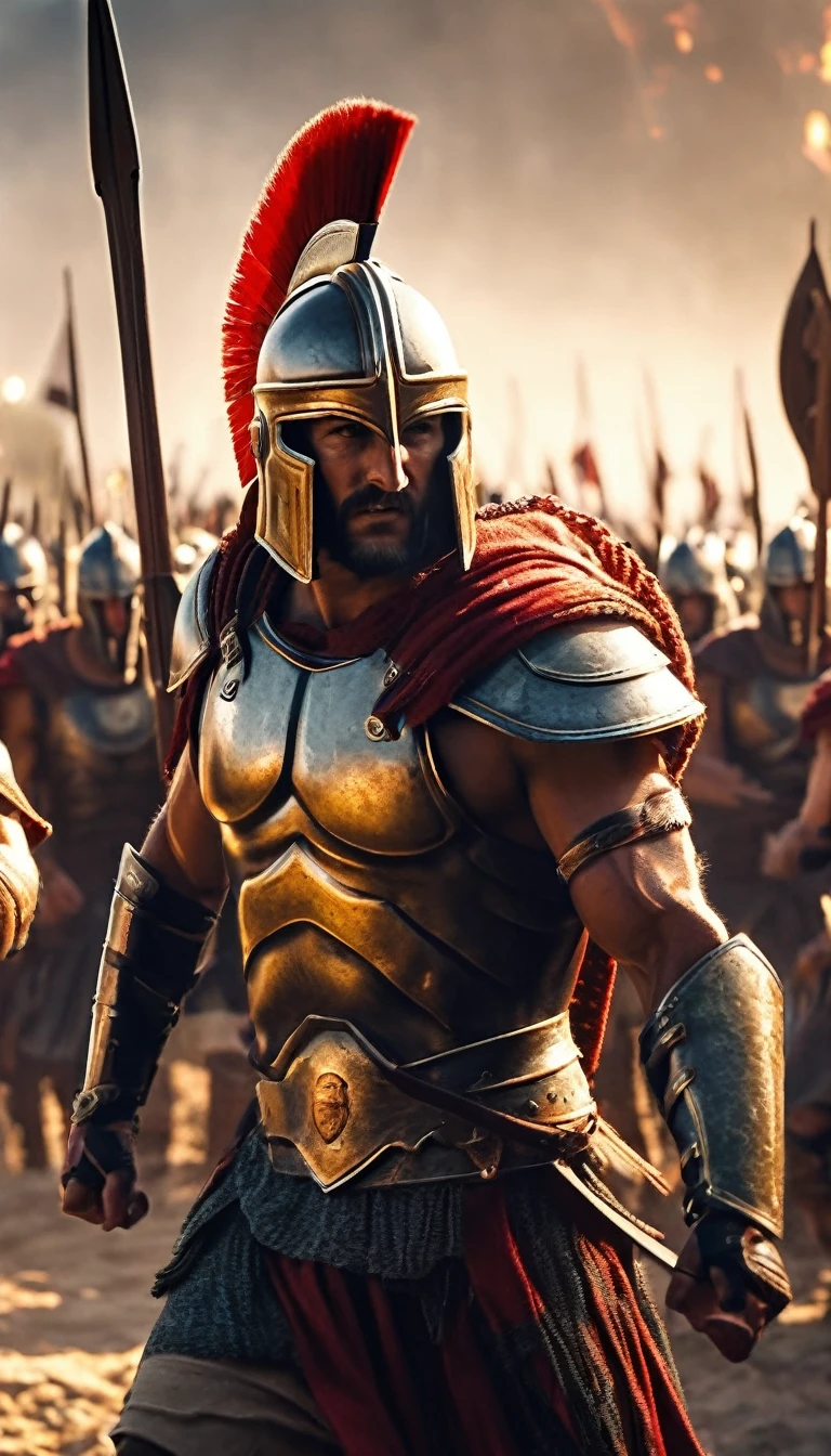 Full body, Create a detailed image of the annual Spartan event, featuring a massive arena where the best Spartan warriors and the bravest Helot slaves prepare to battle to the death, detailed face, detailed face expressions, natural face expressions, face in detail, asymmetrical faced, fair and smooth skin, detailed hands, detailed fingers, masterpiece, cinematic lighting, physically based rendering, lens flare, award winning rendering, perfect rendering detail, 8K, realism, detailed background, everything in detail, cinematic shot, dynamic lighting, 75mm, Technicolor, Panavision, cinemascope, fine details, 8k, HDR, realism, realistic, key visual, film still, superb cinematic color grading, depth of field,