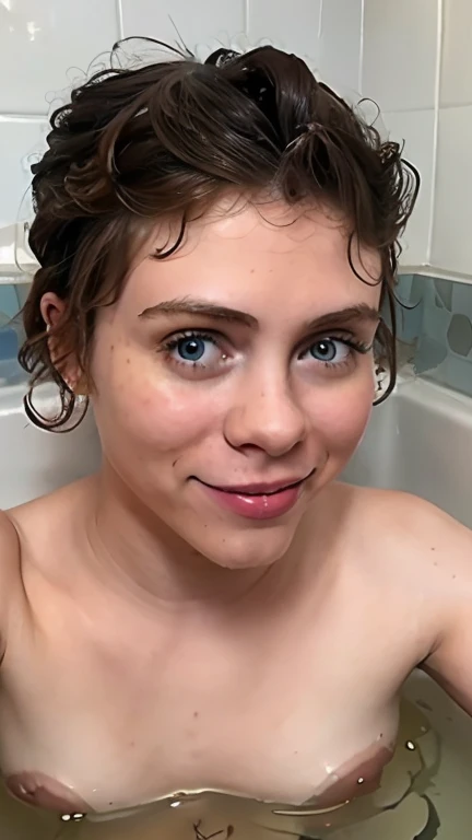 ((s0ph)), Sophia Lillis desnuda ,cuerpo entero, vista de costado, sonrisa, autofoto, submerged in the bathtub, mojada, gotas de agua recorriendo la cara,pelo corto, pelo mojado, pecas ,pecho pecoso,pecho diminuto,tetas pecosas ,costillas visibles,delgada, flaca, vagina peluda , curls in the pussy