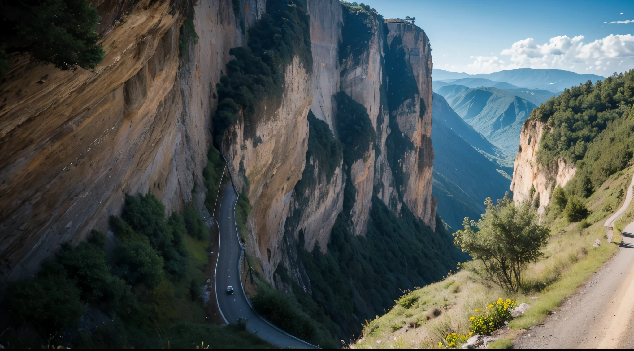 Original gravel road,cliff,Mountain Road,rugged,Dangerous cliffs,
