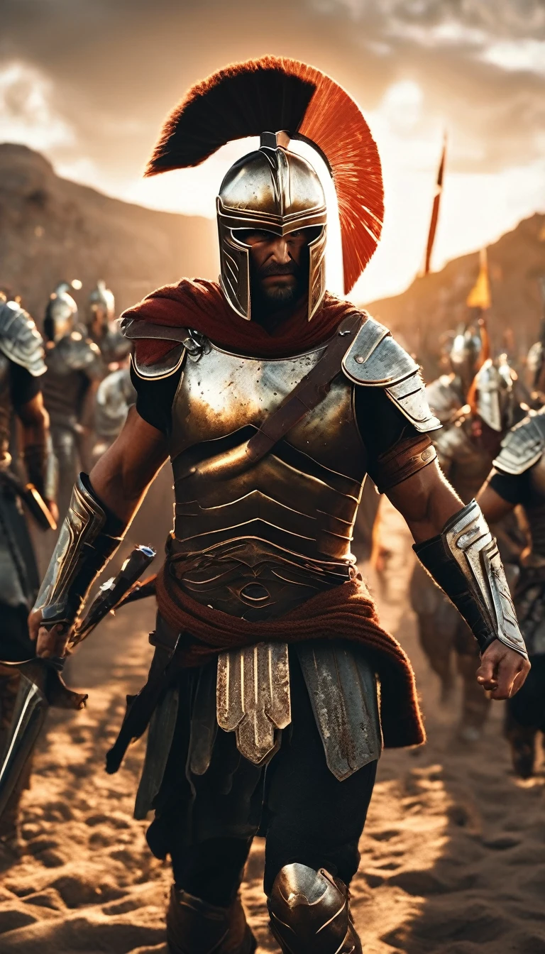 Full body, Create a detailed image of the annual Spartan event, featuring a massive arena where the best Spartan warriors and the bravest Helot slaves prepare to battle to the death, detailed face, detailed face expressions, natural face expressions, face in detail, asymmetrical faced, fair and smooth skin, detailed hands, detailed fingers, masterpiece, cinematic lighting, physically based rendering, lens flare, award winning rendering, perfect rendering detail, 8K, realism, detailed background, everything in detail, cinematic shot, dynamic lighting, 75mm, Technicolor, Panavision, cinemascope, fine details, 8k, HDR, realism, realistic, key visual, film still, superb cinematic color grading, depth of field,