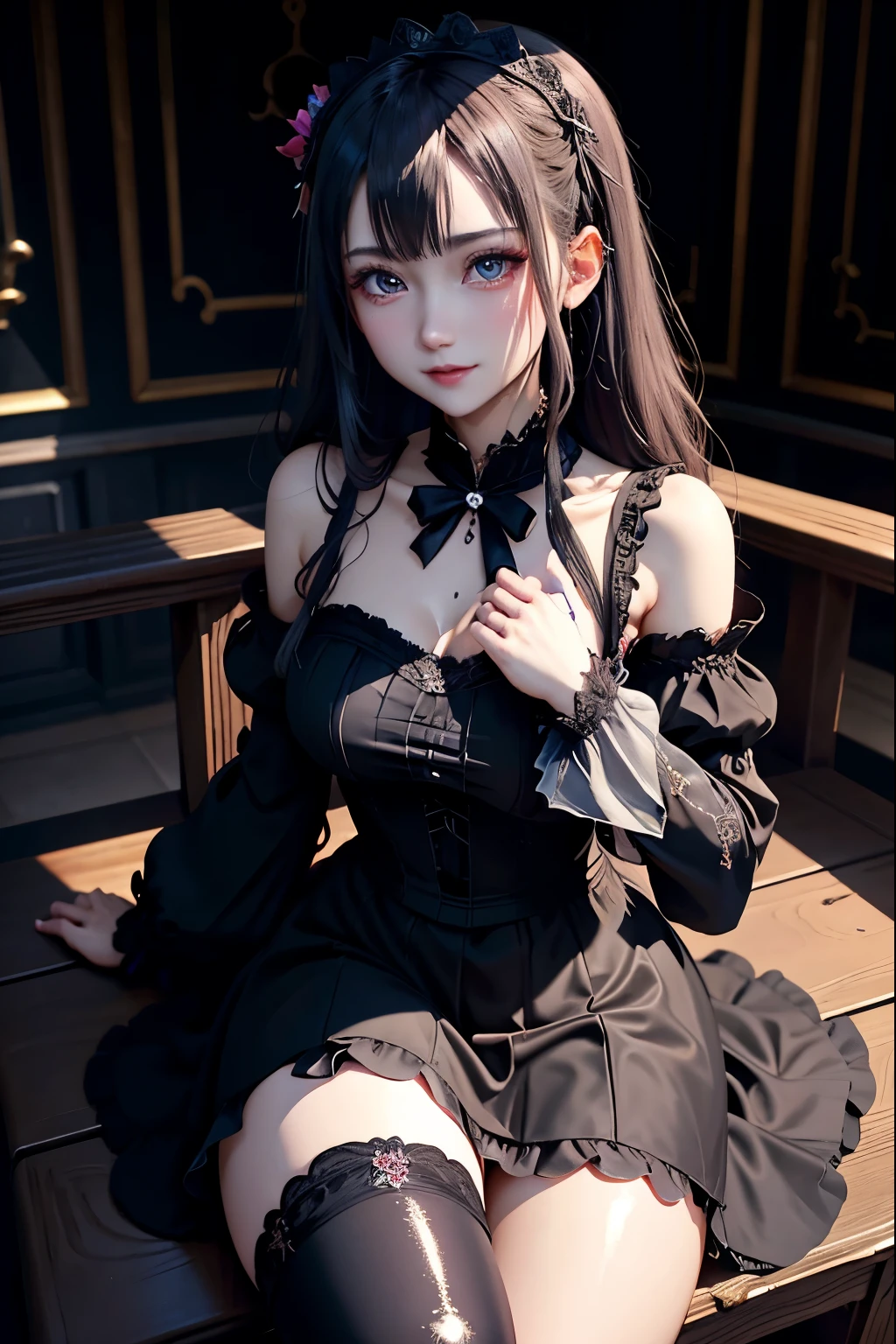ハードDark Gothicメイク、Deep Night Sky、Horror、Black dark eyeshadow、sad、Good skin radiance、Dark Gothicメイク、Dark smile、palace、24-years-old、Embarrassed look、Dark Gothic、Obscene language、highest quality、Drunk face、紫のMaid clothes、Mysterious、Noble、sexy、Loving smile、Right blue eye, Left eye is red、Platform Heel Shoes、Heavy makeup、Gothic ta Clothing、Silver Hair、Long Hair Straight Hair、Cute Gothic Loliress、Beautiful Face、elegant features、Fascinating face、Stained glassが背景、Chest glistening with sweat、The room is dark、gothic long dress、Bell Sleeves、Wizard Sleeve、Decadent look、Sexually excited expression、Glossy thighs wet with water、Thighs that are wet and shiny with oil、Background of a room full of roses、The embroidery is pink、The dress has pink embroidery、Thigh-high socks、Knee-high socks、Gentle expression、Dark black eyeshadow、Stained glassと薔薇背景、Female Duo、Female couple、dark church background、Stained glass、Black metal world、Dark Castle、Slender body、gothic long dress、Maid clothes、Victorian dresses、Her thighs glisten with sweat、My body is wet and shiny、Lots of glitter on the thighs、My thighs are sticky from sweating、Sweat glistens on the thighs, The whole body is sweaty and shiny、Quite sweaty、My thighs are sweaty、My thighs are so wet、My thighs are shining with sweat、A lot of sweat glistens all over the body、Small breasts、Orchestra StageStage、Dynamic Angle、sitting on a gothic chair、Play the violin gracefully、With a violin、Press the violin strings、violinist、orchestra performance、Thin thighs、slender、Violin body and strings、Sit on a chair、pantyhose、