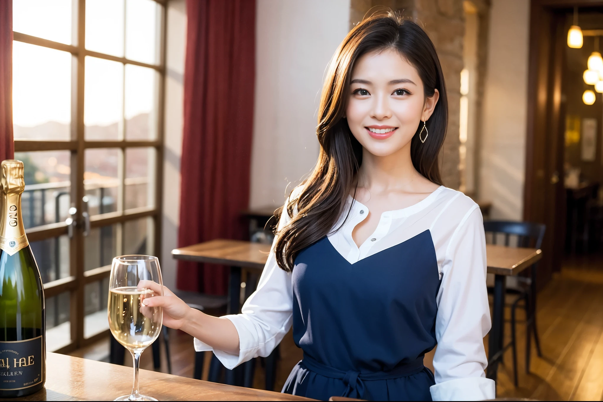 ((highest quality、8k、masterpiece:1.3))、One male lover、1 female、石原さとみ似Couple、model、Spouse、Couple、The body is slim、((Bob Hale、Straight hair:1.2)), (Realistic, Intricate details:1.2), テーブルの上のwine glass、Shine light on your face、 Amazing view of the sunset sky and clouds、Amazing mountain views、A bright smile、The wonderfulness of smile、Bright image、The beauty of wine, Beautiful Face, blue eyes, The light shines on your face, Blushing, short hair,Bright Face、 (Age 37), 39 years old, red wine 、Appetizers、Italian food、Wine bottle、Champagne、sparkling wine、Two beauties、Brown Hair、Shortcuts、Long sleeve shirt、dress、Pretty Woman 1, (slimな顔), (The body is slim), (Brown Hair), (Shortcuts), cheeks turn a little red,Attractive beauty、restaurant, In a prominent place (From the waist up) Nova Frog Style, actress, model, Upper Body, White wine, slim, wine glass, 中央に置かれたwine glass, smile, (smile: 1.15), Beautiful fine grain, Depth f/2,saturation, High Contrast, Strong light and shadow,Moist Body:1.5、3D texture、Delicate eyes、Brown Hair、The hair is very shiny、