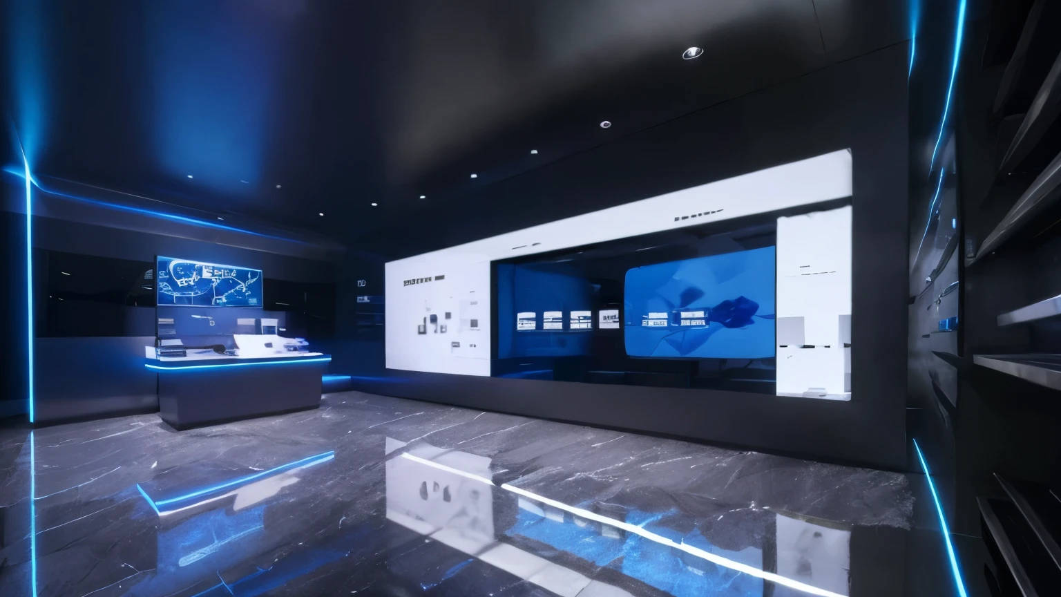 Booth design for the China Aerospace Victory exhibition, including two single seats, desk, minimalism, sky blue technology, blue walls, fuselage, rocket motif, space figure, white, aviation safety ,32K UHD,Rendered in Cinema4D