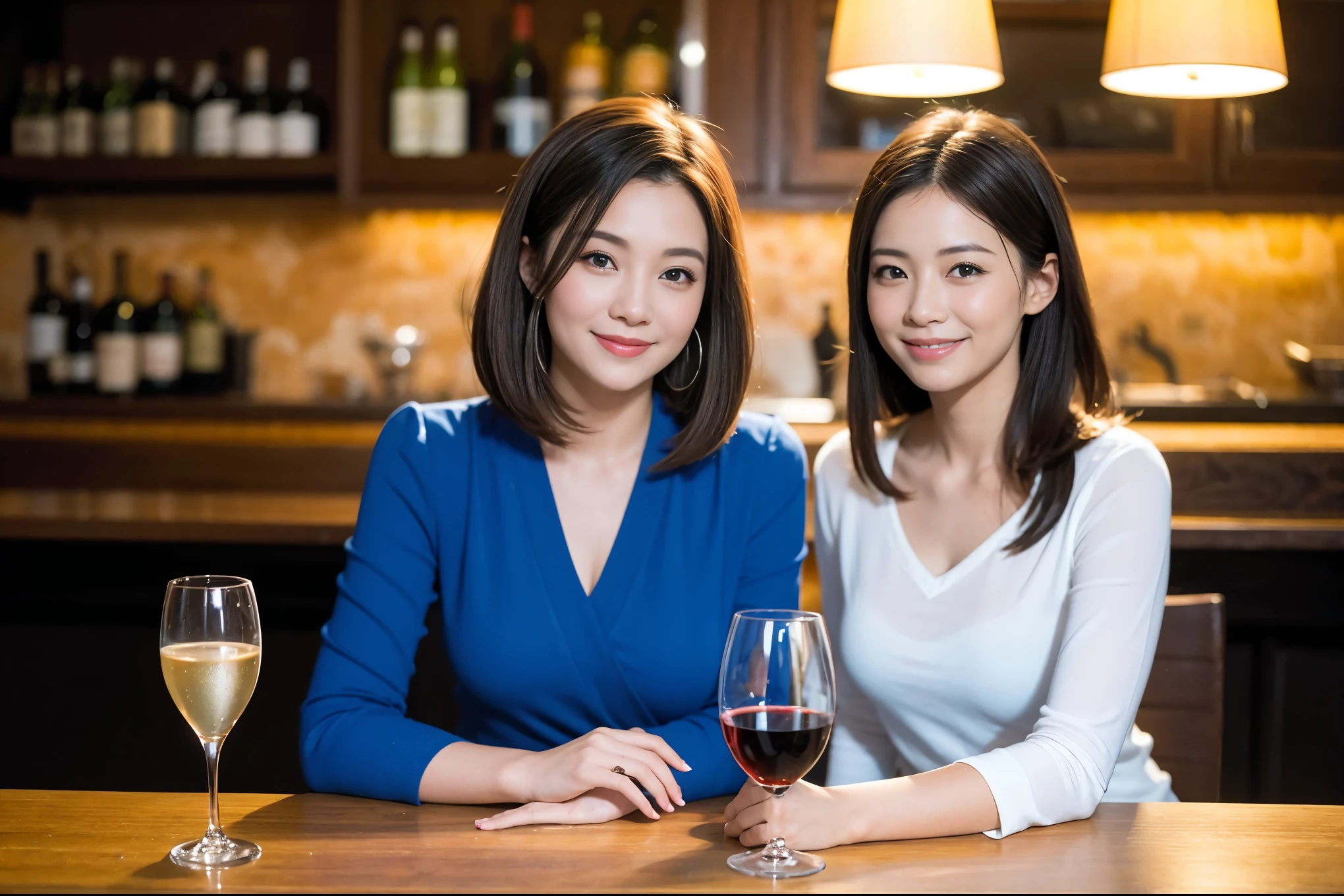 ((highest quality、8k、masterpiece:1.3))、One male lover、1 female、石原さとみ似Couple、model、Spouse、Couple、The body is slim、((Bob Hale、Straight hair:1.2)), (Realistic, Intricate details:1.2), テーブルの上のwine glass、Shine light on your face、 Amazing view of the sunset sky and clouds、Amazing mountain views、A bright smile、The wonderfulness of smile、Bright image、The beauty of wine, Beautiful Face, blue eyes, The light shines on your face, Blushing, short hair,Bright Face、 (Age 37), 39 years old, red wine 、Appetizers、Italian food、Wine bottle、Champagne、sparkling wine、Two beauties、Brown Hair、Shortcuts、Long sleeve shirt、dress、Pretty Woman 1, (slimな顔), (The body is slim), (Brown Hair), (Shortcuts), cheeks turn a little red,Attractive beauty、restaurant, In a prominent place (From the waist up) Nova Frog Style, actress, model, Upper Body, White wine, slim, wine glass, 中央に置かれたwine glass, smile, (smile: 1.15), Beautiful fine grain, Depth f/2,saturation, High Contrast, Strong light and shadow,Moist Body:1.5、3D texture、Delicate eyes、Brown Hair、The hair is very shiny、