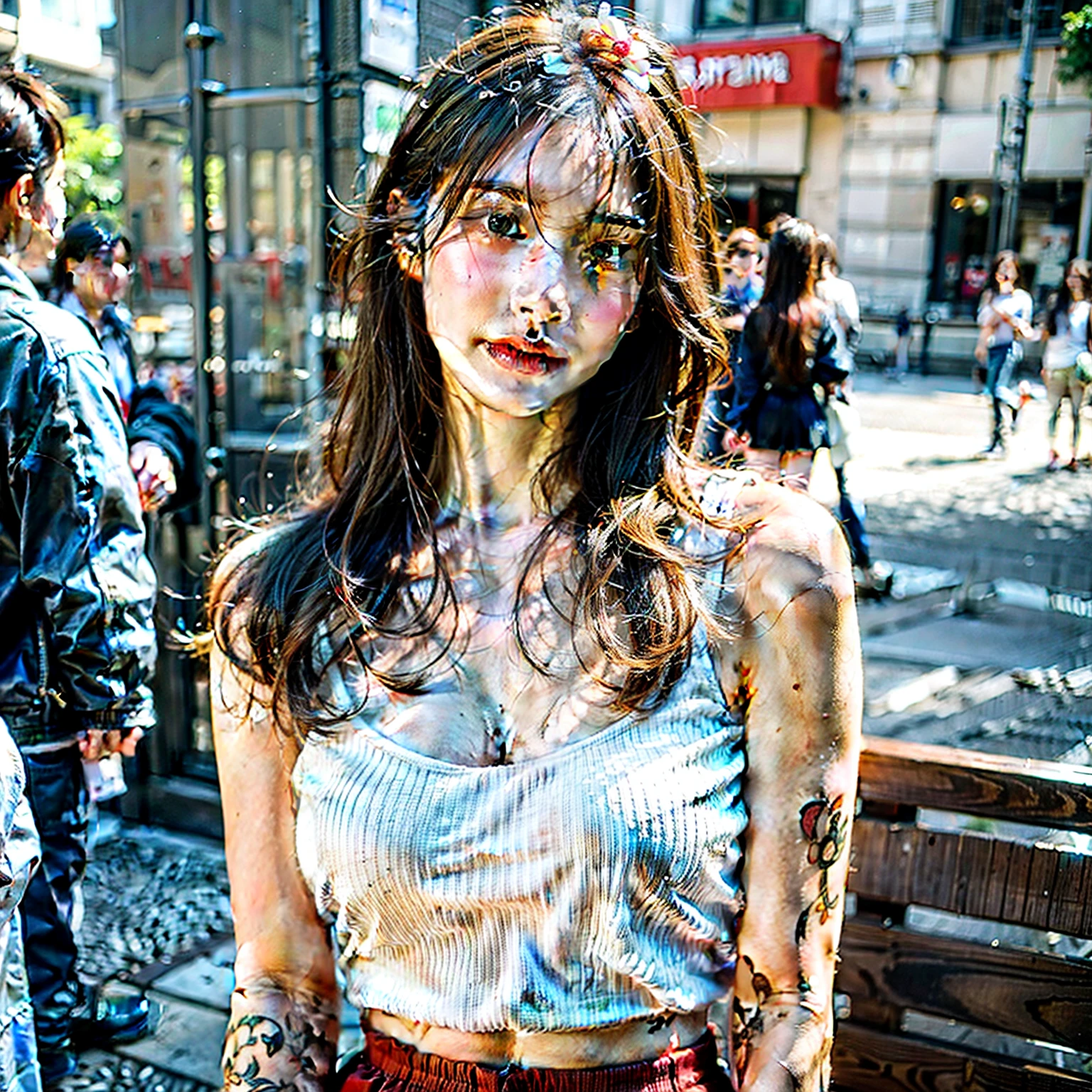 National Foundation:1.5,masterpiece, from top, best quality, high quality, HD, high quality texture, high quality shadows, HD, Beautiful details, Highly detailed CG, Detailed texture, Practical representation of face, Practical, rich and colorful, Beautifully, light, Side lights, lens flare, Ray tracing, sharp focus, (1 Girl,focus:1.3), ( Intricate details, cosmetic, PureErosFaceV1:0.5), (Delicate face，Beautiful details, Delicate eyes，Rich in details，Beautiful, Perfect facial proportions, Dense skin, The best ratio of four fingers and one thumb, Place arms under chest, Big breasts, Wide hips, Smooth upper abdomen, tilt, skirt, Long white hair:1.3), floor, no hands, Huge breasts, Large Breasts, Sexy and hot