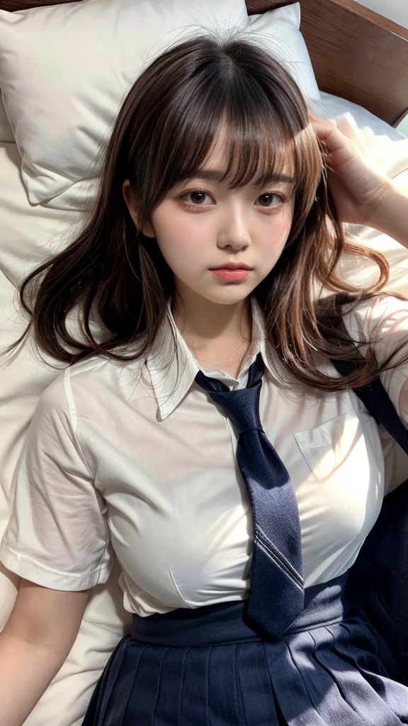 Highest quality、Ultra-high resolution、Professional Lighting、Detailed Background、hotel room、full body,Kobeni-chan、crying a little、25-year-old woman、beautiful girl、(Kobeni-chan、Jet black hair, Black Hair, bangs, One-sided hair,)、(Red Hair Clip:1.1)、(White shirt:1.2)+(Black tie:1.2)+(black long pants for work:1.2)、(Huge breasts that look like they might burst:1.2)、(Big thighs:1.1)、Are standing、Model pose