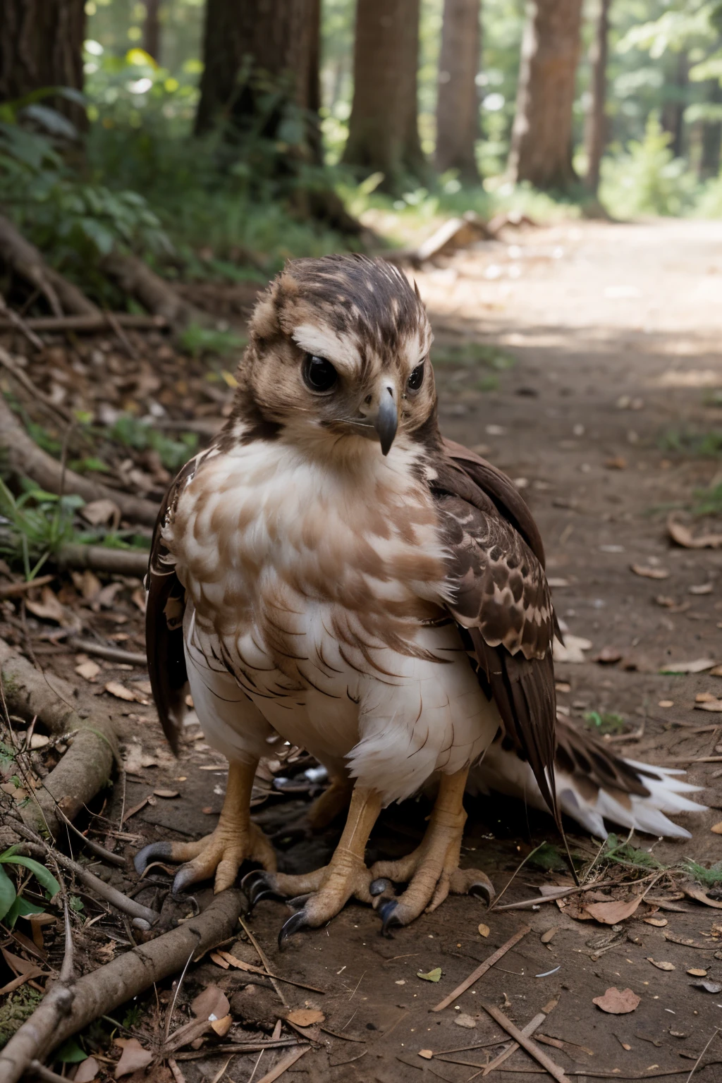  hawk on the ground in the woods