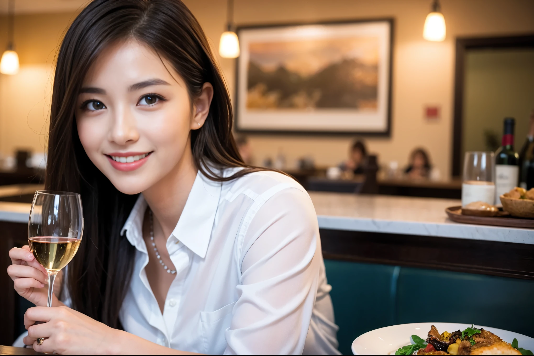 ((highest quality、8k、masterpiece:1.3))、1 male、1 female、石原さとみ似美女Couple、Spouse、Couple、The body is slim、((Bob Hale、Straight hair:1.2)), (Realistic, Intricate details:1.2), テーブルの上のwine glass、Shine light on your face、 Amazing view of the sunset sky and clouds、Amazing mountain views、A bright smile、The wonderfulness of smile、Bright image、The beauty of wine, Beautiful Face, blue eyes, The light shines on your face, Blushing, short hair,Bright Face、 (Age 37), "41 years old, red wine 、Appetizers、Italian food、Wine bottle、Champagne、sparkling wine、Two beauties、Brown Hair、Shortcuts、Long sleeve shirt、dress、Pretty Woman 1, (slimな顔), (The body is slim), (Brown Hair), (Shortcuts), cheeks turn a little red,Attractive beauty、restaurant, In a prominent place (From the waist up) Nova Frog Style, actress, model, Upper Body, White wine, slim, wine glass, 中央に置かれたwine glass, smile, (smile: 1.15), Beautiful fine grain, Depth f/2,saturation, High Contrast, Strong light and shadow,Moist Body:1.5、3D texture、Delicate eyes、Brown Hair、The hair is very shiny、