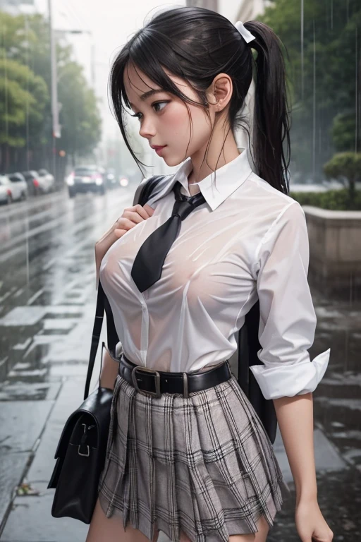 Nude pictures of young girls with big breasts holding a school bag Wear a white shirt. wet, nipples visible Plaid necktie Wear a plaid petal skirt. Wear a black leather belt with a silver buckle. Tie your hair into a ponytail and tie it with a white bow. Standing in the rain is so sexy. 