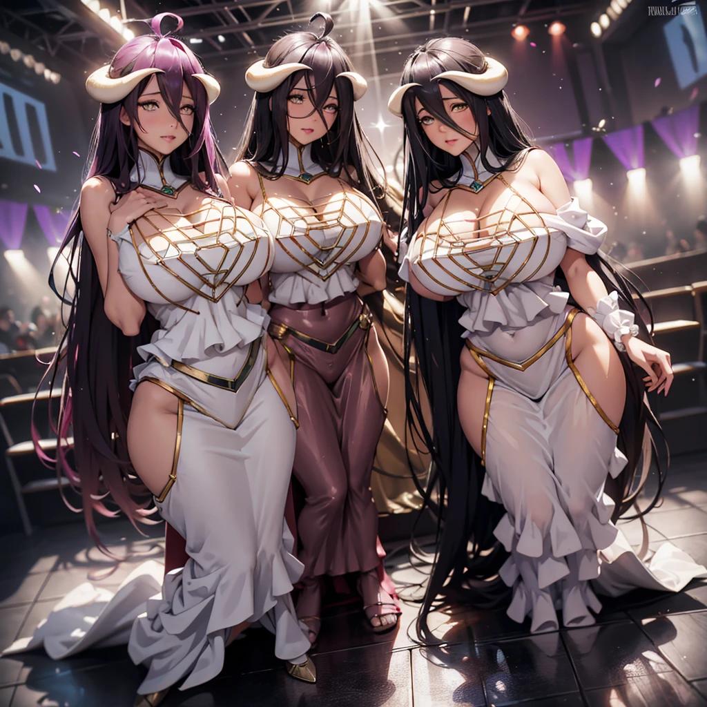 (fiche de conception de personnage, same character, Devant, side, de la), ((Extremely detailed illustration)), high resolution, des mains parfaites à cinq doigts, visage parfait . Deux filles de 25 ans,Soeurs jumelles, avec de gros seins et des mamelons qui pointent, vêtu d'une combinaison rose en latex (spandex) style hentaï ouverte aux parties intime, the scene shows her caressing her breasts, back bent facing the audience, angle de vue multiples, seductive and explicit, corps voluptueux et musclé, legs spread, plaisir intense écrit sur son visage, eyes rolled upwards. NSFW❤️💕💖💋