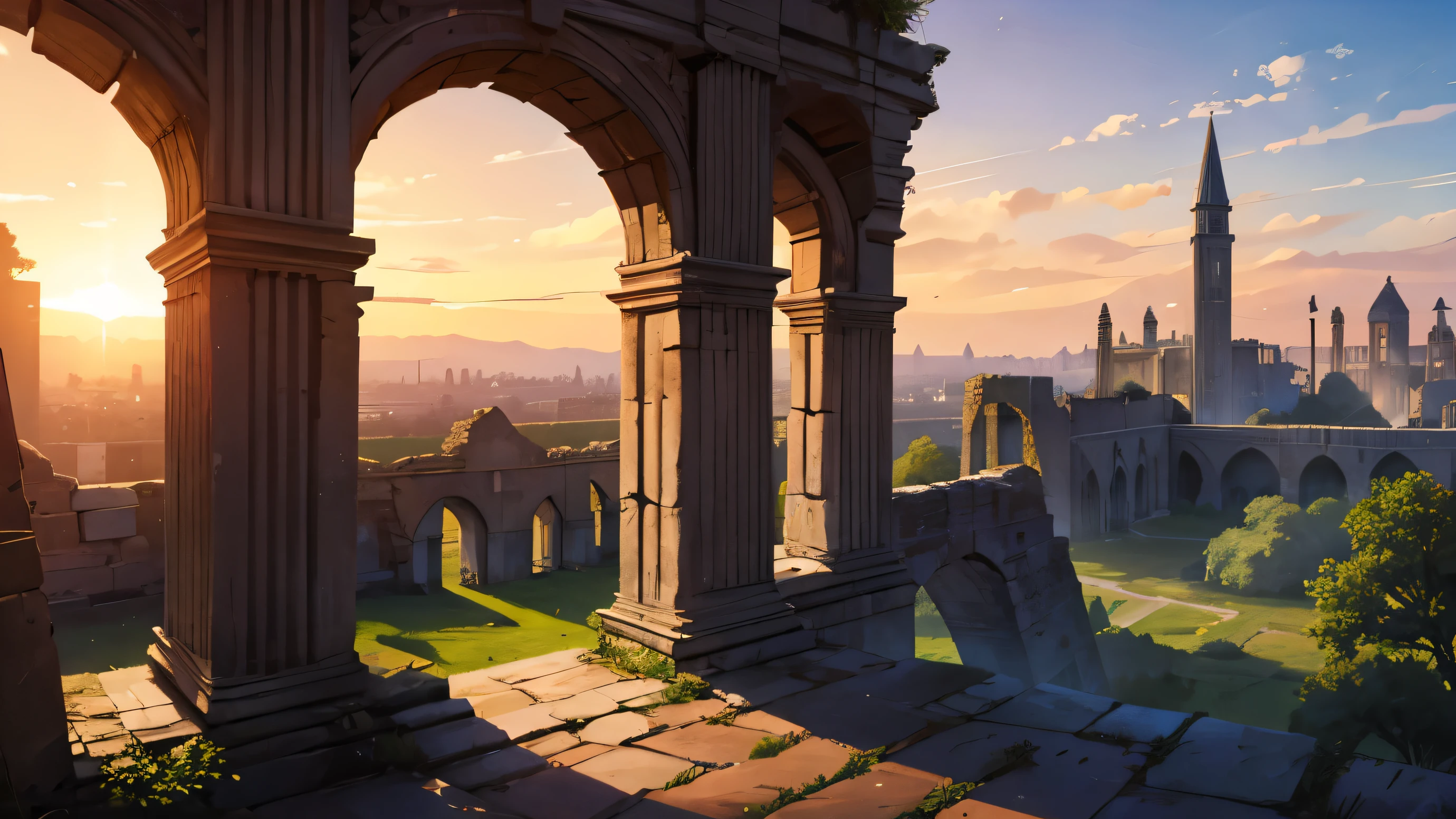 a landscape where we see the ruins of a medieval city