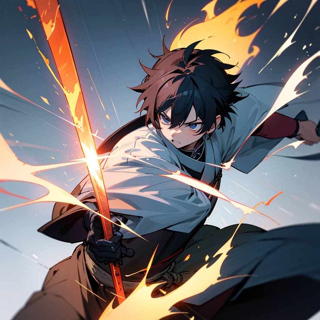 samurai,Equipped with a flaming sword、（Cross-cut）