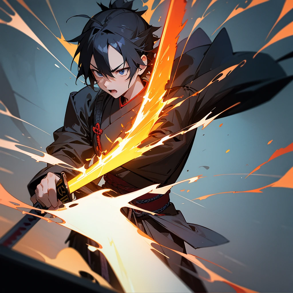 samurai,Equipped with a flaming sword、(Cross-cut)