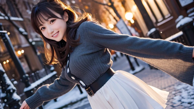 Tabletop, highest quality, figure, Super detailed, In detail, High resolution, 8k wallpaper, Perfect dynamic composition, Beautiful fine details, dress,Medium Hair, Center of chest, Natural color lip, Random sexy poses,smile,Osaka，20-year-old girl，cute,Winter clothes