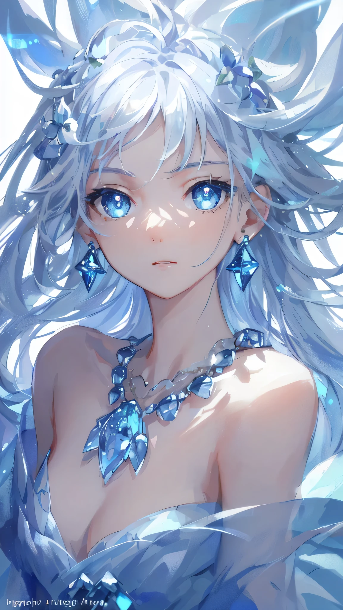 masterpiece, best quality, illustration, sax blue, platinum earrings, platinum necklace, white dress, 1girl, cute, (dynamic lighting:1.2), cinematic lighting, delicate facial features, detailed eyes, sharp pupils, realistic pupils, depth of field, bokeh, sharp focus, (hyper-detailed, bloom, glow:1.4), many small gems