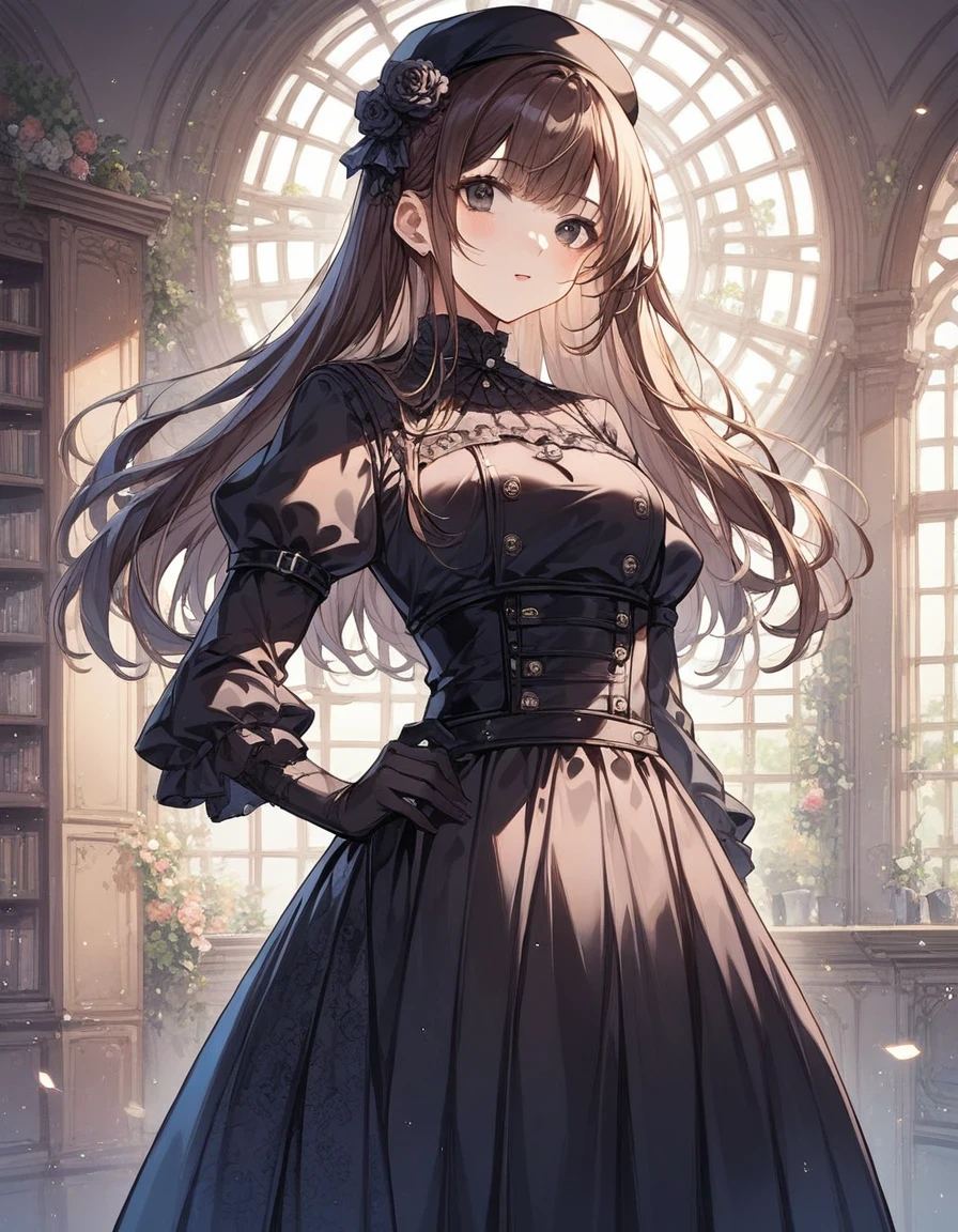 source_anime,score_9, score_8_up, score_7_up, score_6_up, score_5_up, rating_safe,
(girl:1.5),(long hair,delicate detailed black eyes, nice outfit,bangs, uniform, standing), (close up,waist)
background, gothic room,