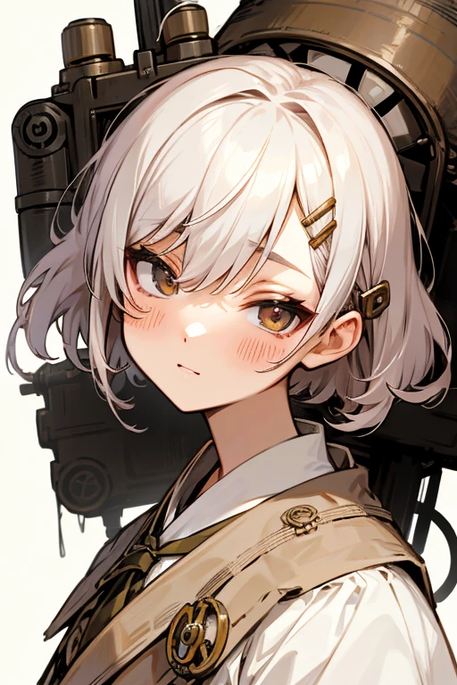 Short white hair, blush, 、Headbang 2.、2 hair clips、Tie your hair、Okinawan style、Keep the image of your face、steampunk、Sharp、