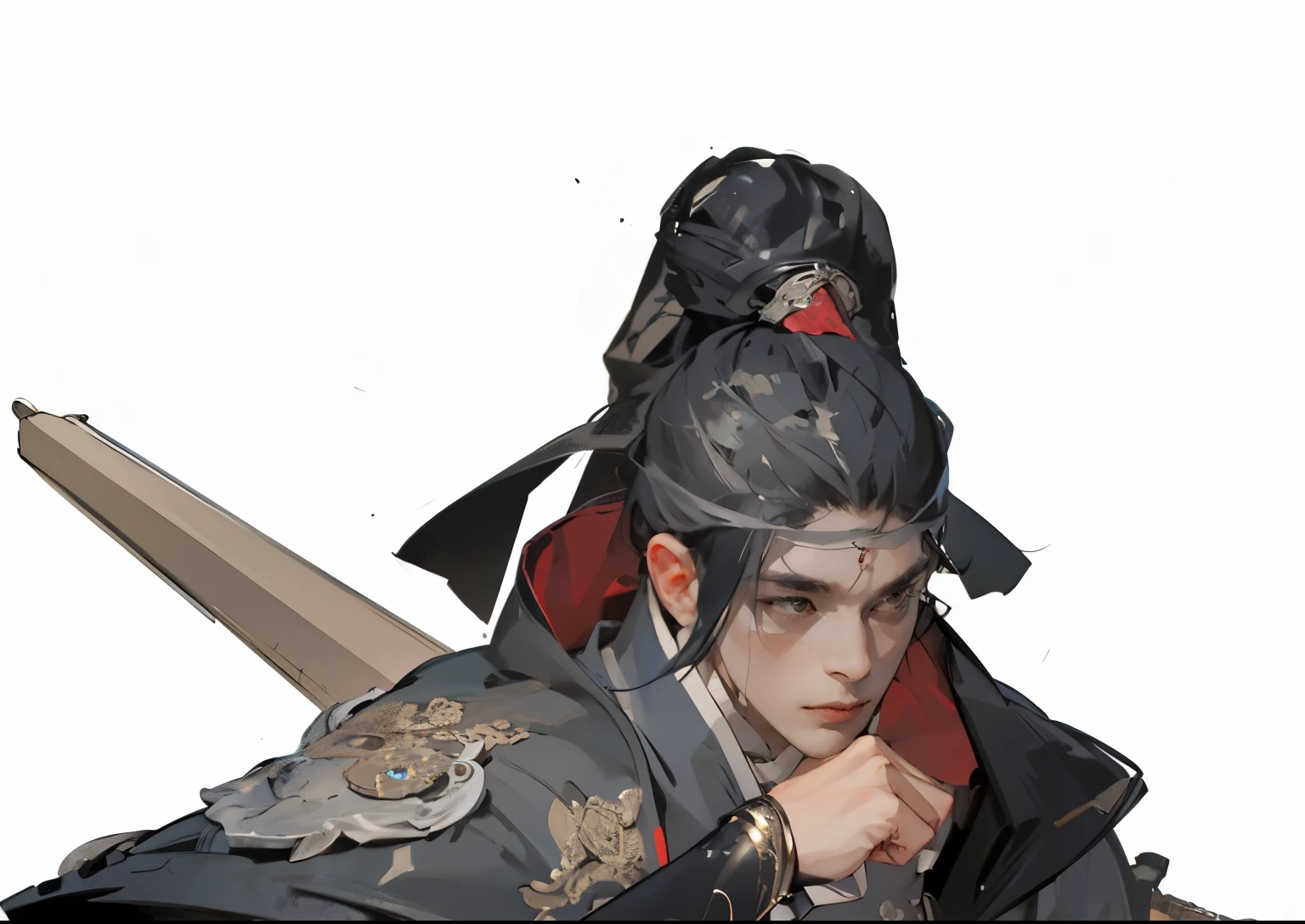 high quality, ,Meticulous portrayal,Clear structure,Flying fish suit,Headhunter,One-handed sword,Wipe mouth with one hand,Overlooking角,Clear structure的,Clear fingers,Precise construction,Flying fish suit,Bow your head,Overlooking