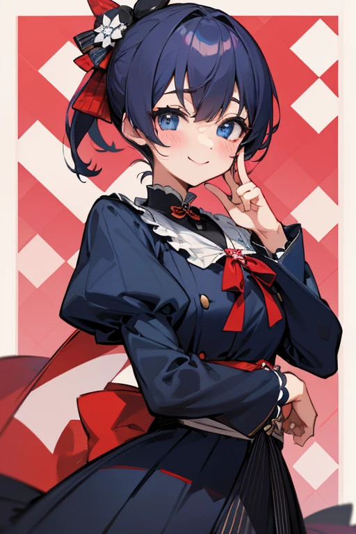 MS. cute、Taisho、Checkerboard Pattern、Beautiful Eyes、Embarrassing、Navy Blue and Red、A special smile、