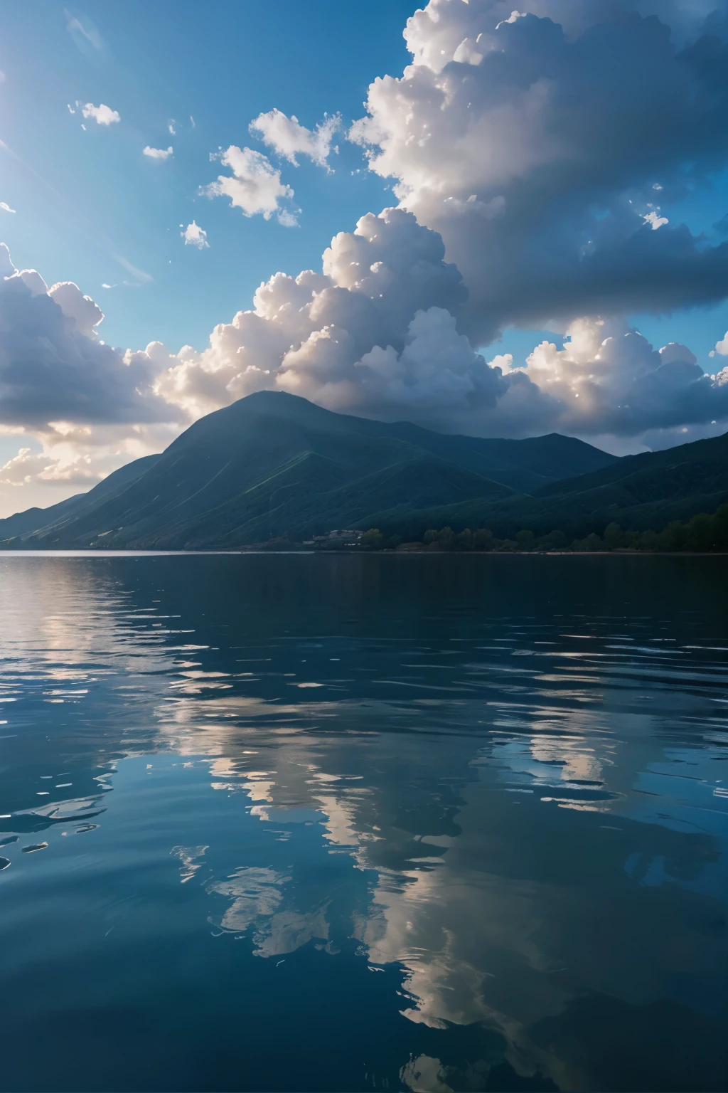 blue,Sky and water, Ultra-clear picture quality, Hyper-realistic details, Clouds, Water Ripples, Surrealism, depth of field, cinematic lighting, ray tracing, atmospheric perspective, UHD,Sky and water, Ultra-clear picture quality, Hyper-realistic details, Clouds, Water Ripples, Zen Aesthetics, Low saturation, Light blue, Surrealism, depth of field, cinematic lighting, ray tracing, atmospheric perspective, wide shot, from below, UHD