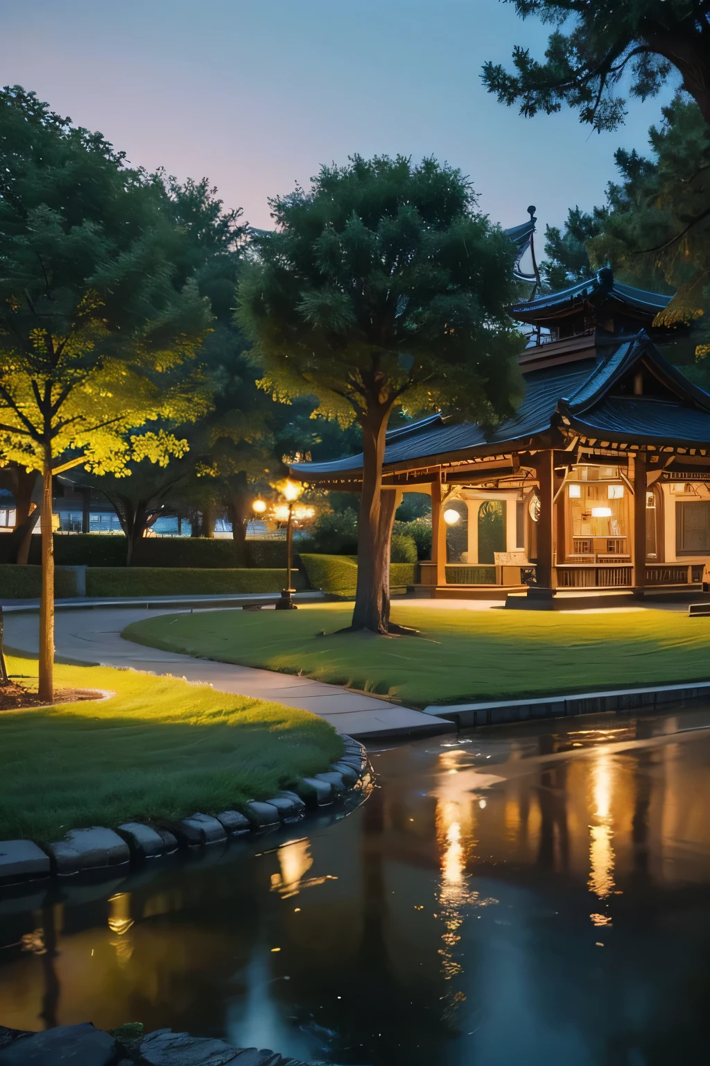 evening的city park,city park,scenery,(evening)