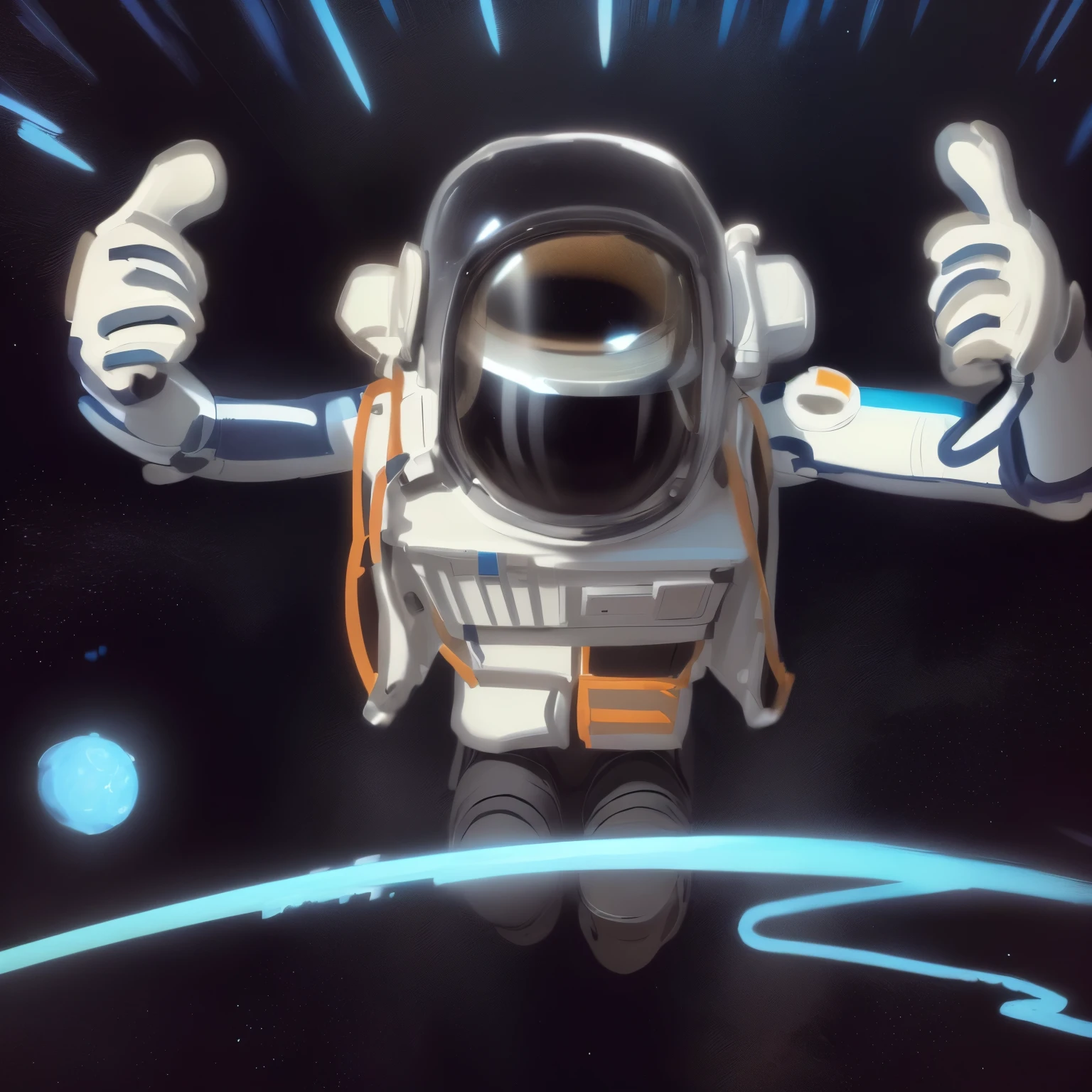 cartoon of a man in a space suit with a thumbs up, heavy gesture style closeup, helmet is off, jetpack, animatic, jumping towards viewer, with a space suit on, hand - drawn animation, hand drawn animation, explorer sketch, astronaut, an astronaut, robot!, spacesuit, an astronaut giving a peace sign, happy robot, in style of baymax
