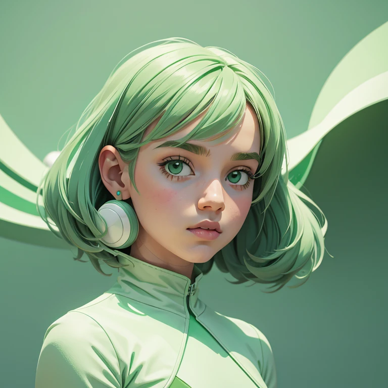 Girl in Green and White Pastel Dreamlike Whimsy Cool Futuristic Minimalism