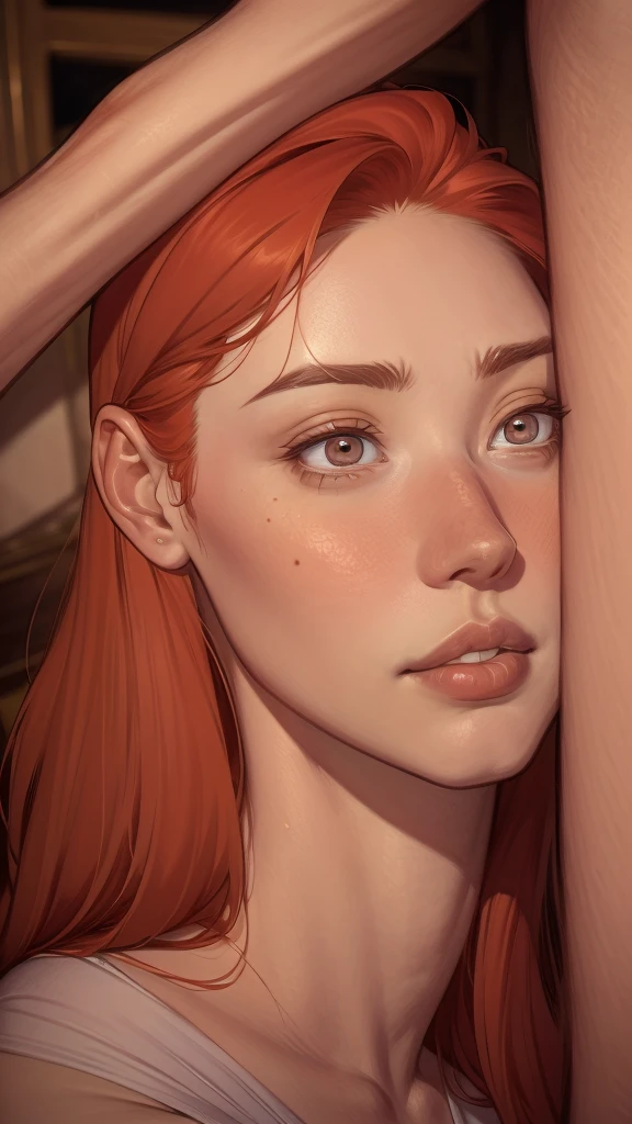 a close up of a woman loira with sardas on her face, sardento pale skin, with sardas, light sardas, light cute sardas, very light sardas, hint of sardas, elegant sardas, sardento, ginger hair with sardas, cute sardas, red hair and sardas, sardas, sardas!!!, soft sardas, sardento face, rosy cheeks with sardas, white sardas