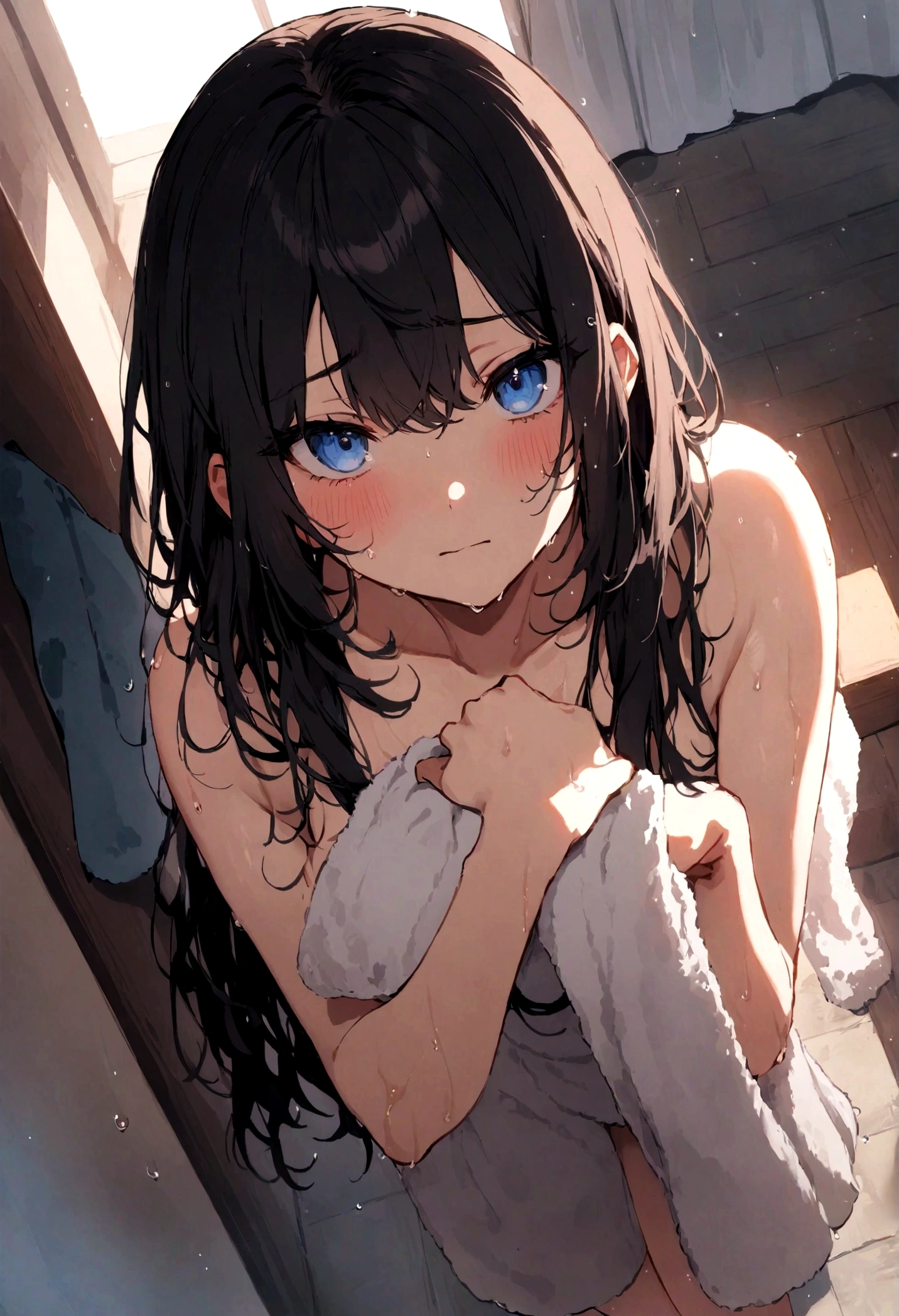 Wet waifus 🥀♀️Waifu 🖤 Beautiful waifus 評論 6 檢視更多 AG Alex Gaming Yt 9 hours ago what the hell is this thiis🤮 1girl, blue eyes, black long hair, wet hair, straight hair, straight wet hair, beautiful face, cute face, wearing towel, full body covered by towel, white towel, looking at the viewer, indoor change room, disappointed expressions, vibrant colors, masterpiece, sharp focus, best quality, depth of field, cinematic lighting, Gradient Darkness, glowing, light, dark